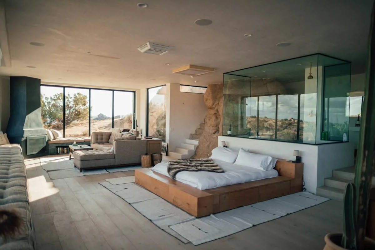 Modern dining space with layered lighting and refined finishes