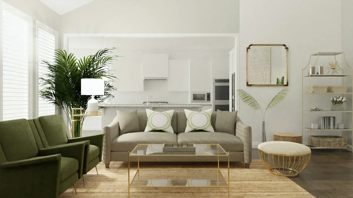 Contemporary living room arranged for comfort and circulation