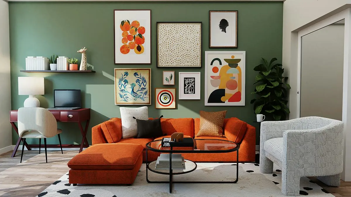 Detail of a contemporary room with curated furnishings