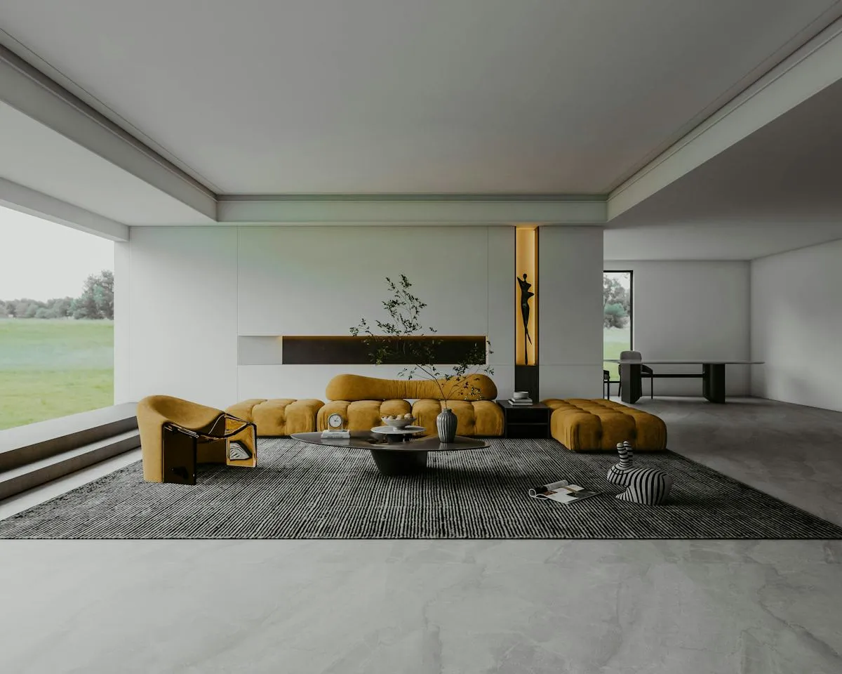 Modern interior corner with layered décor and soft lighting